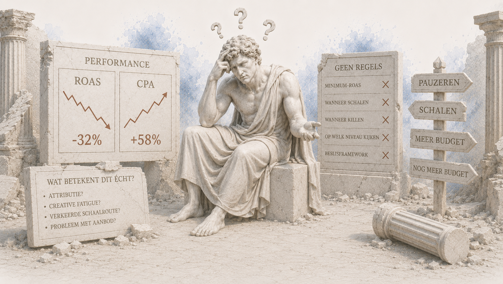 Illustratie van e-commerce marketing zonder sturing op cijfers