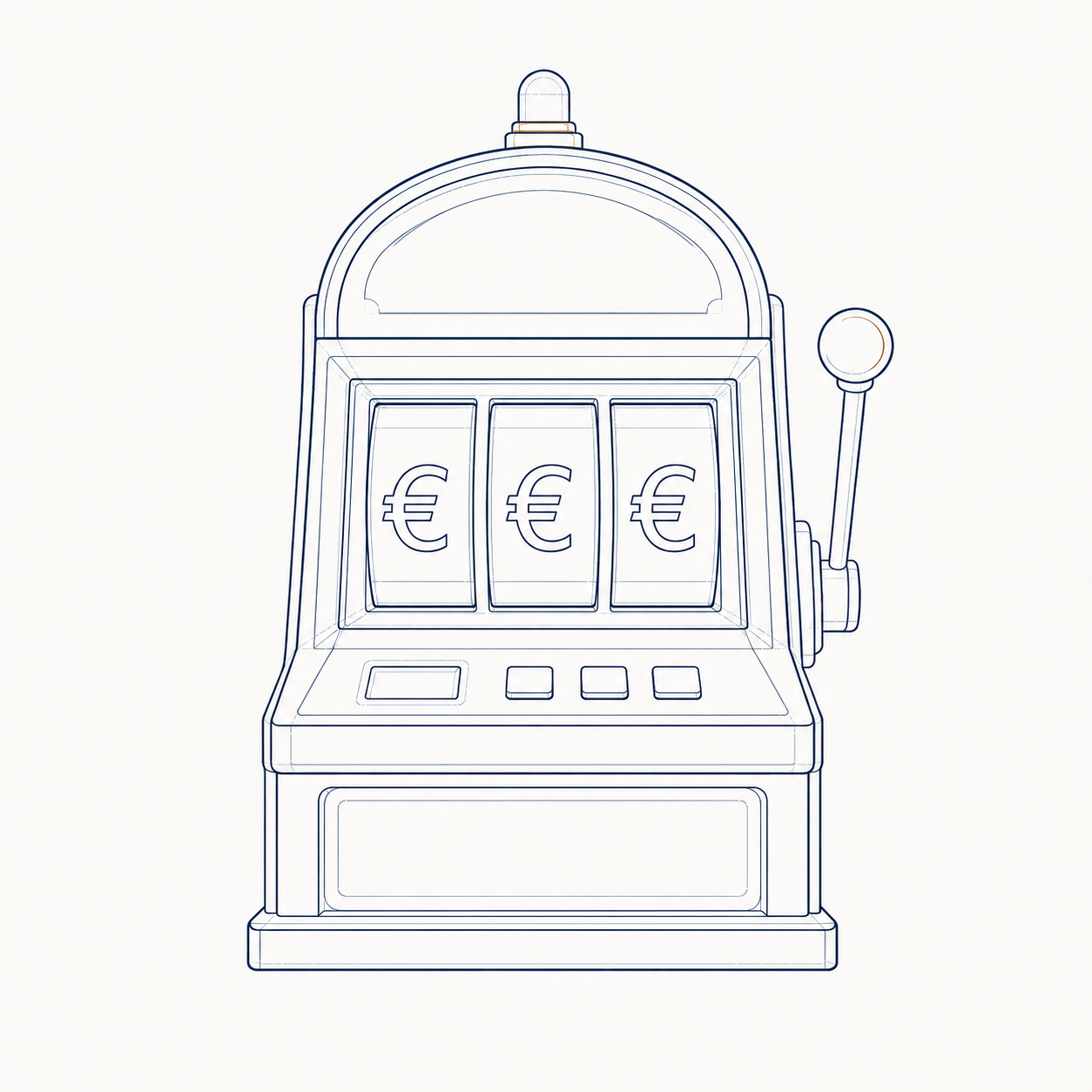 Lijnillustratie van een gokautomaat met eurotekens
